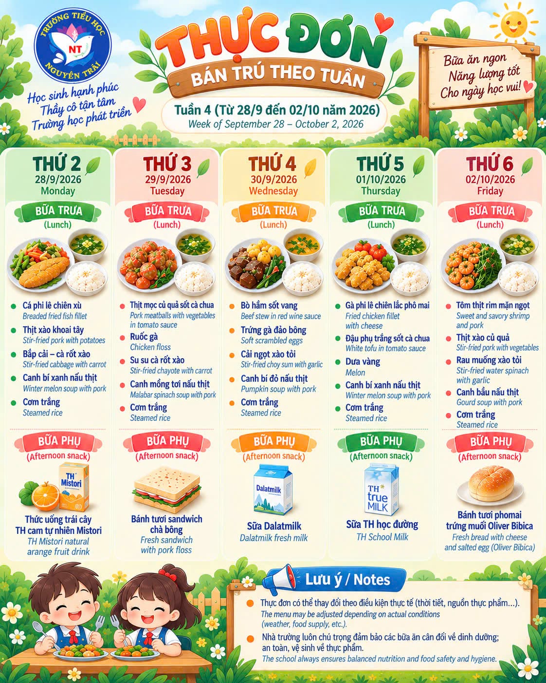 🍽️ TUẦN MỚI ĐỦ CHẤT – HỌC TẬP ĐỦ NĂNG LƯỢNG BALANCED MEALS, BRIGHTER DAYS
