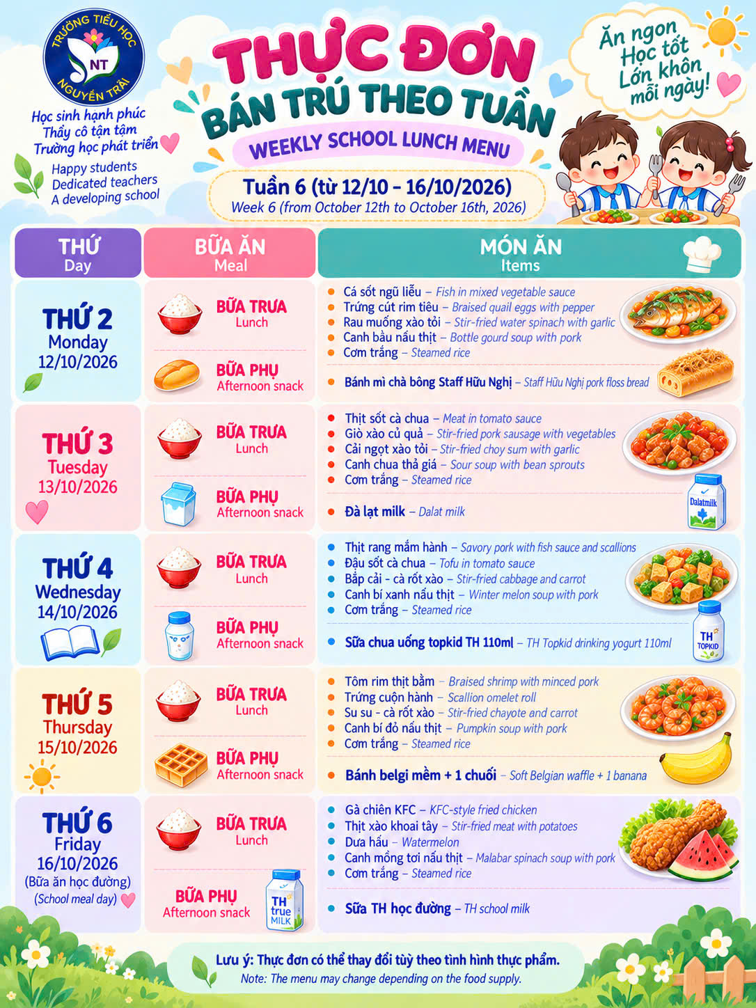 ✨ TUẦN 6 – BỮA ĂN NGON, NGÀY HỌC VUI! 🌿🍱🚀 WEEK 6 – GOOD MEALS, HAPPY SCHOOL DAYS!